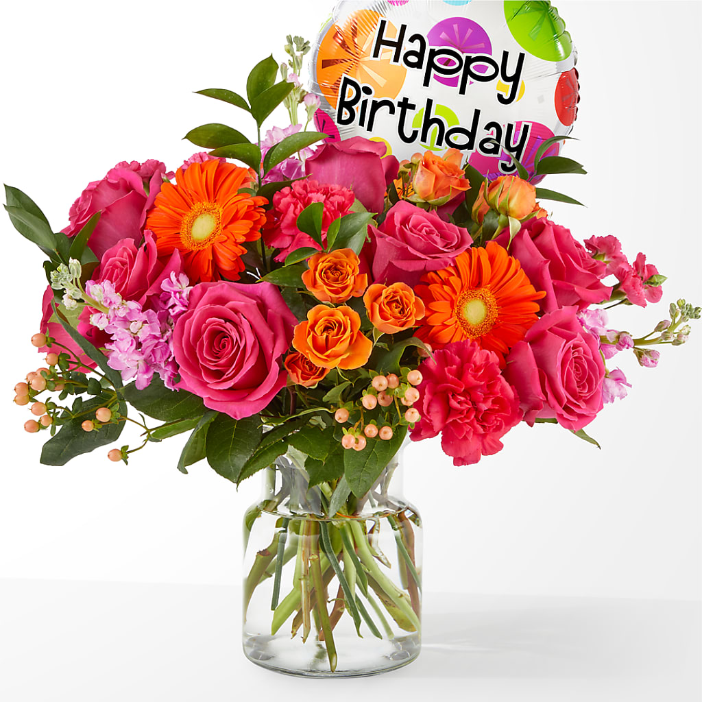 Fiesta Bouquet with Birthday Balloon – Coatesville Flower Shop, Coatesville PA