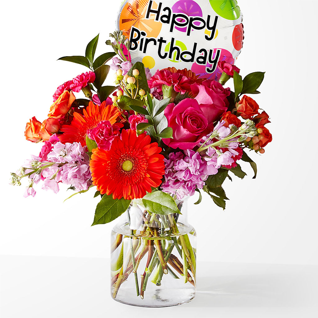 Fiesta Bouquet with Birthday Balloon – Coatesville Flower Shop, Coatesville PA