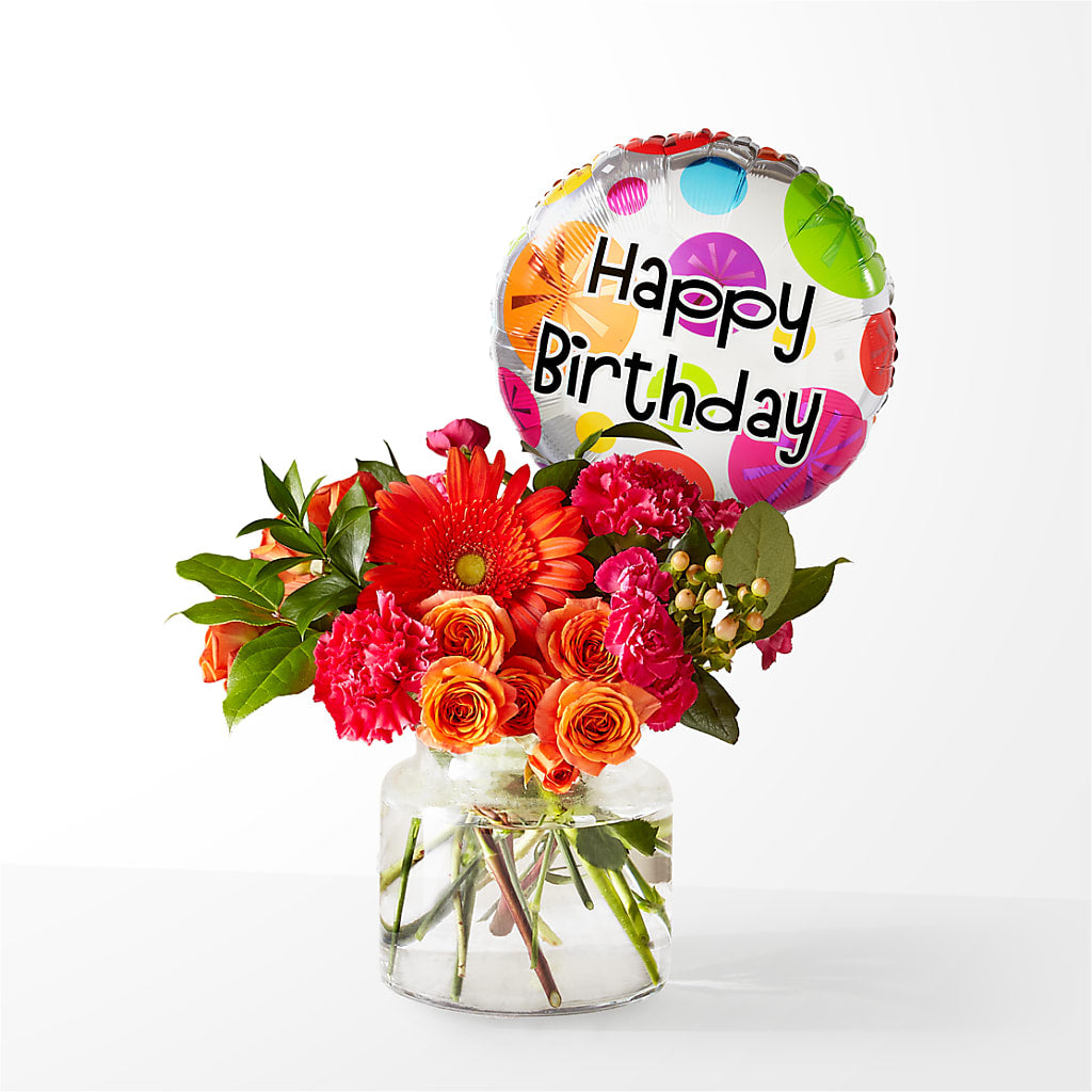 Fiesta Bouquet with Birthday Balloon – Coatesville Flower Shop, Coatesville PA