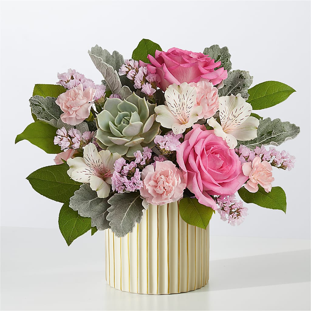Dusty Rose Bouquet with Ivory Vase – Coatesville Flower Shop, Coatesville PA