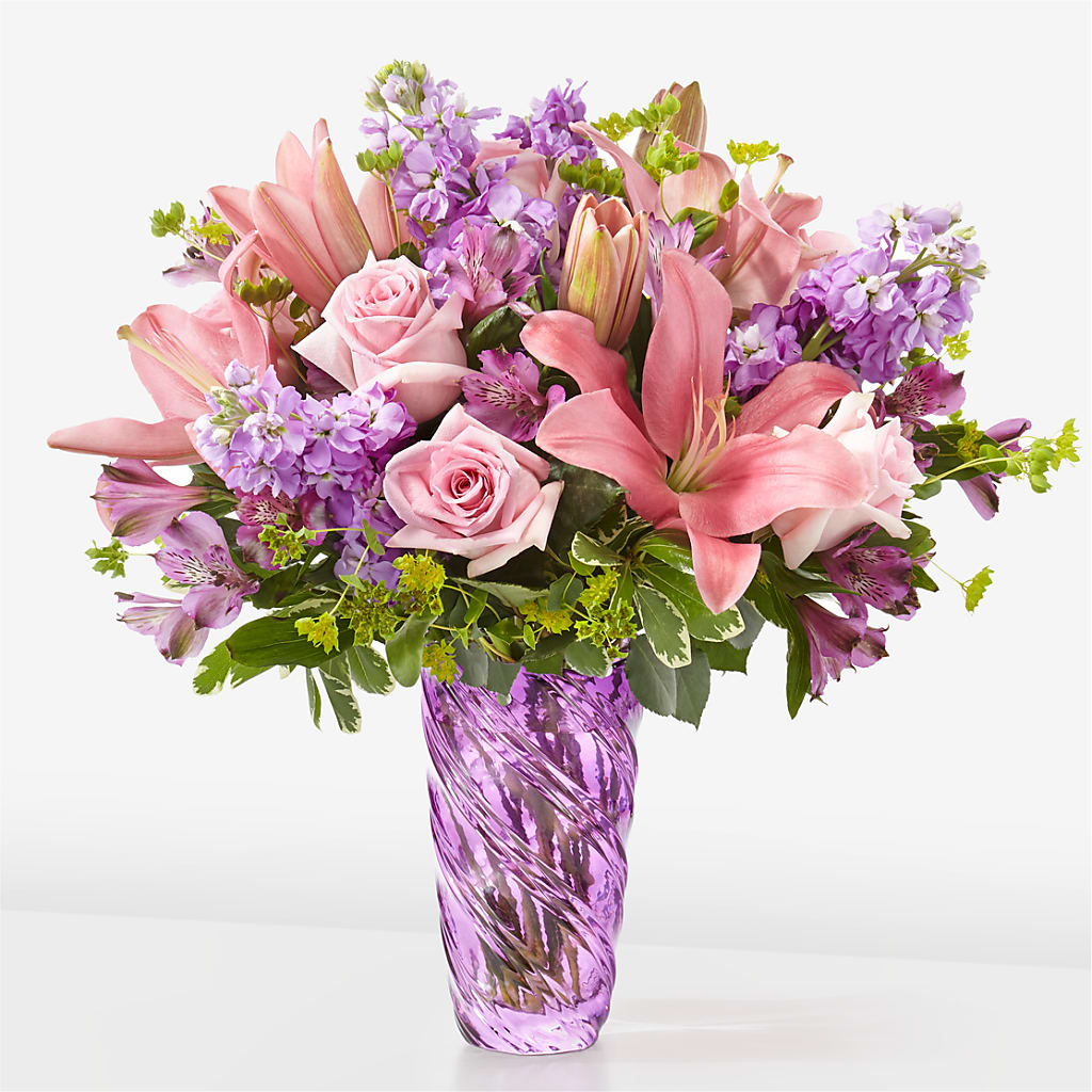 Precious Petals Bouquet with Luxe Swirl Vase – Coatesville Flower Shop, Coatesville PA