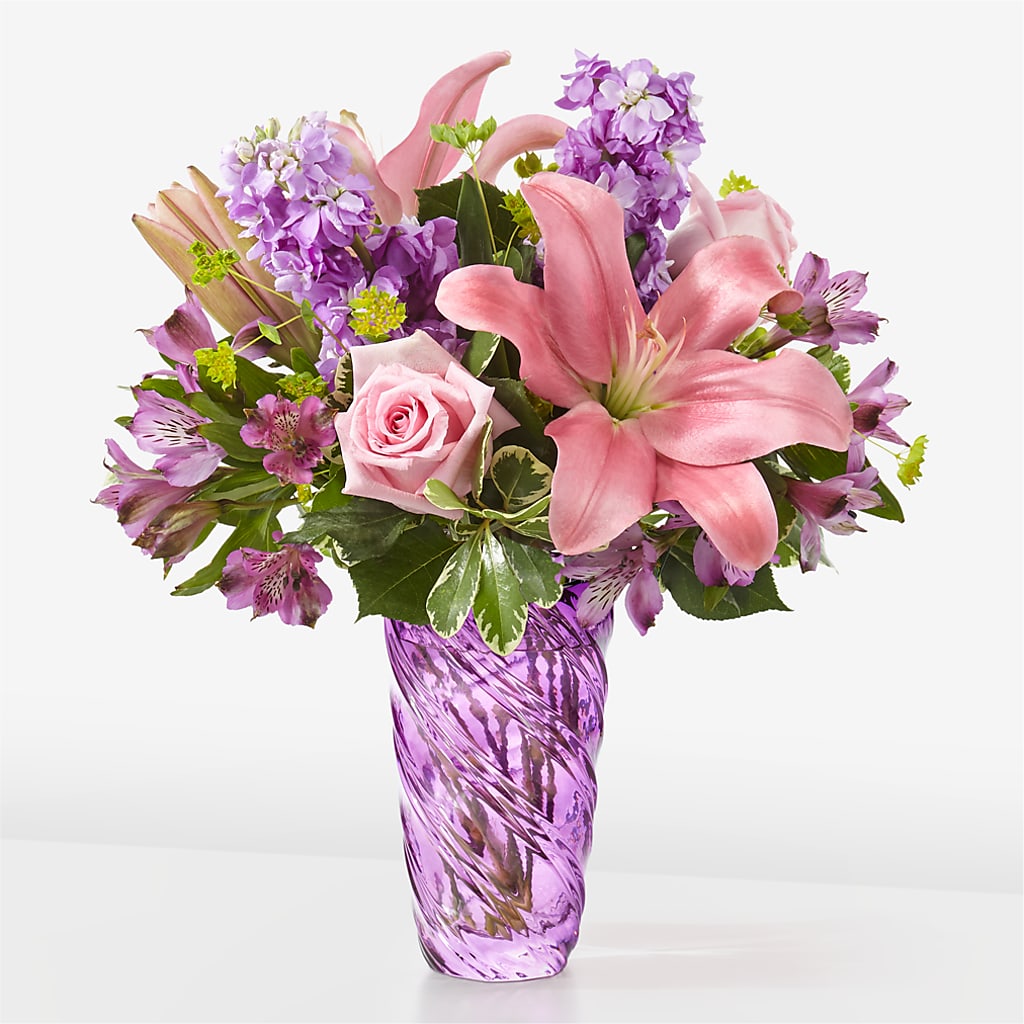 Precious Petals Bouquet with Luxe Swirl Vase – Coatesville Flower Shop, Coatesville PA