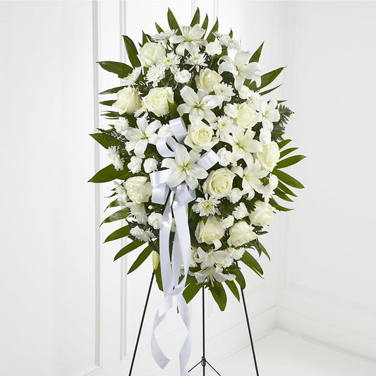 Exquisite Tribute Standing Spray-White Ribbon –  Coatesville Flower Shop, Coatesville PA